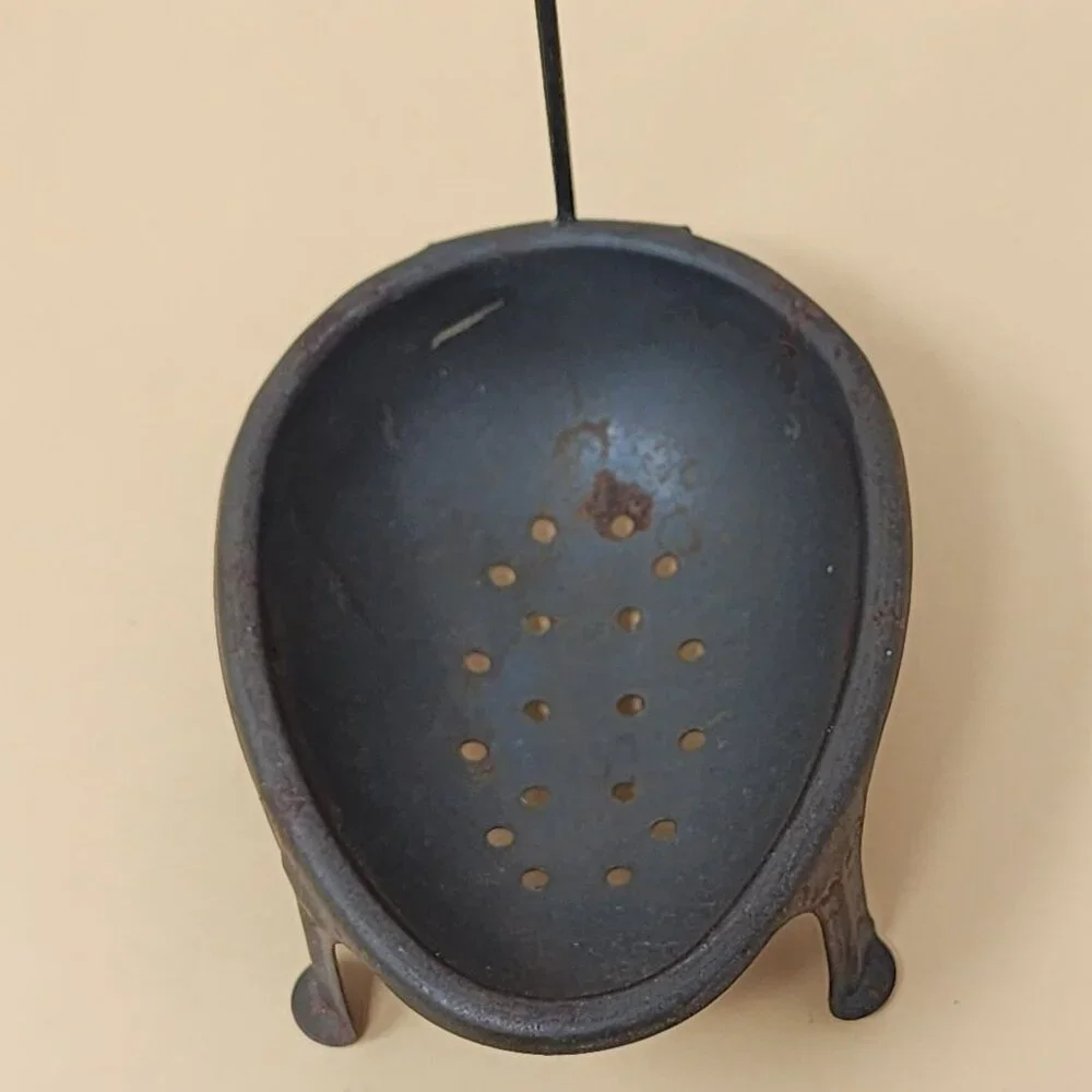 Vintage Footed Metal Egg Poacher Stand‎ Long Lift Rod Farmhouse Rustic Kitchen